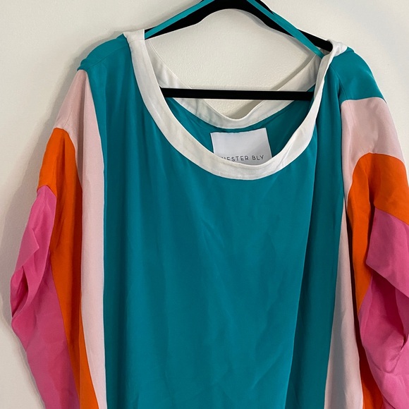 Hester Bly The Nelda Silk Kaftan Palm Springs Pool Colorblock One Size - Picture 3 of 9